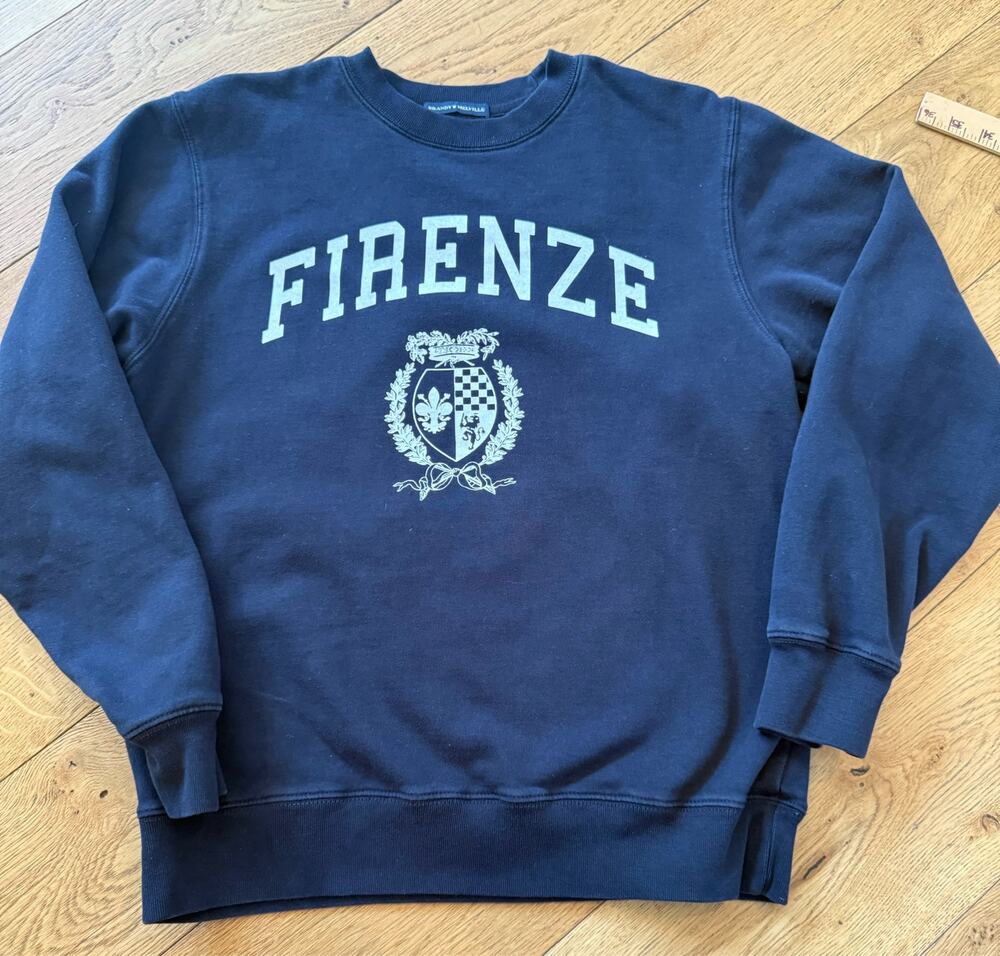 Brandy Melville Firenze Crest Sweatshirt Navy Blue Oversized Crewneck One Size
